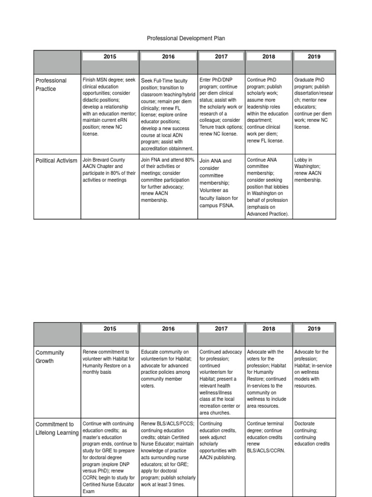 Professional Development Plan PDF Doctor Of Philosophy Nursing