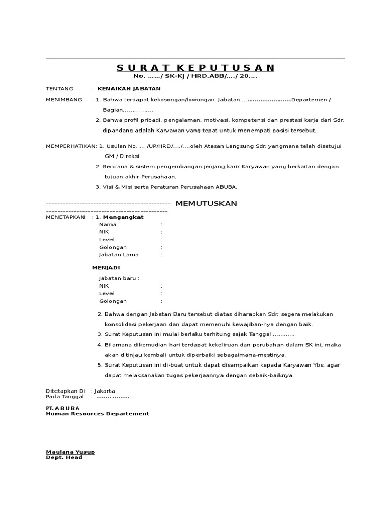 Contoh Surat Keputusan Pengangkatan Direktur