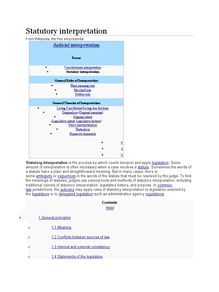 Statutory Interpretation | PDF | Statutory Interpretation | Common Law