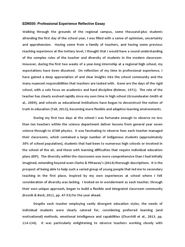 reflection essay words