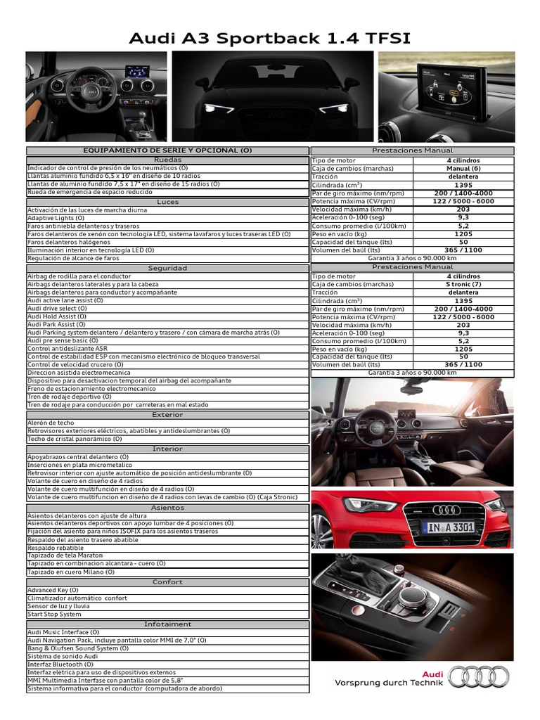 Ficha Técnica Audi A3 Sportback 2016 | PDF | Airbag | Coche