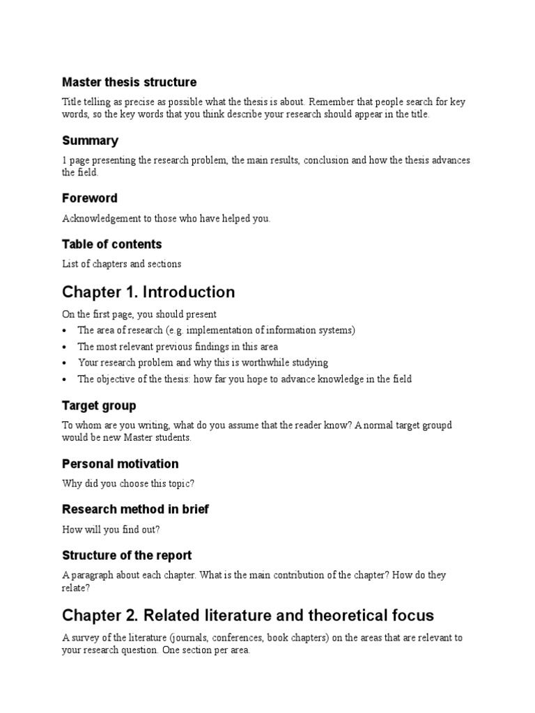 Master Thesis Structure Overview | PDF | Thesis | Cognitive Science