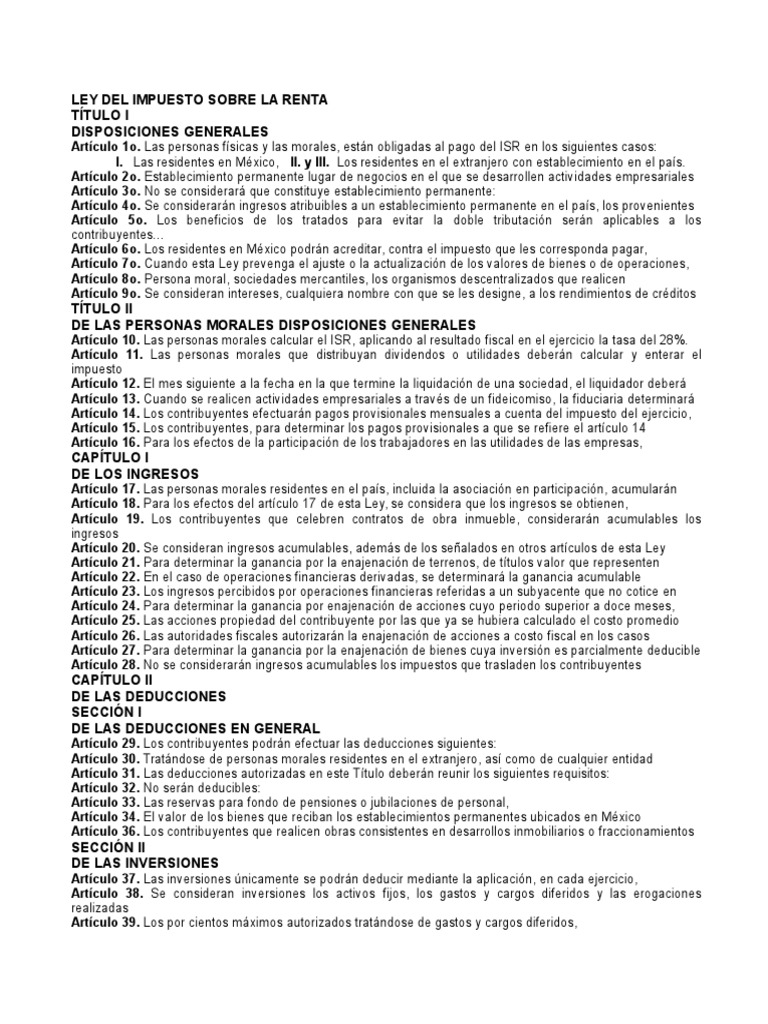 Ley del Impuesto sobre la Renta en México | PDF | Impuesto sobre la ...