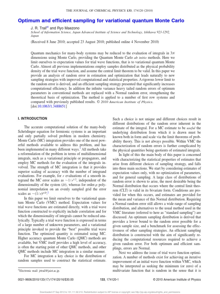 Quantum Monte Carlo | PDF | Monte Carlo Method | Normal Distribution