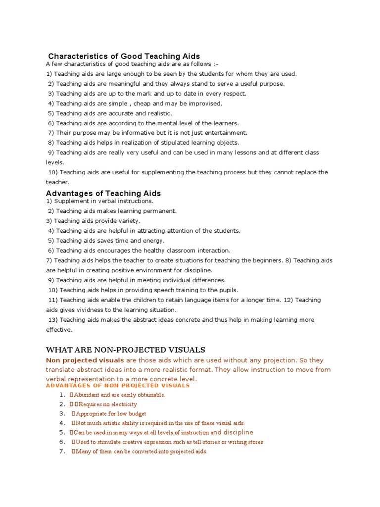 Characteristics of Good Teaching Aids PDF Teachers Learning