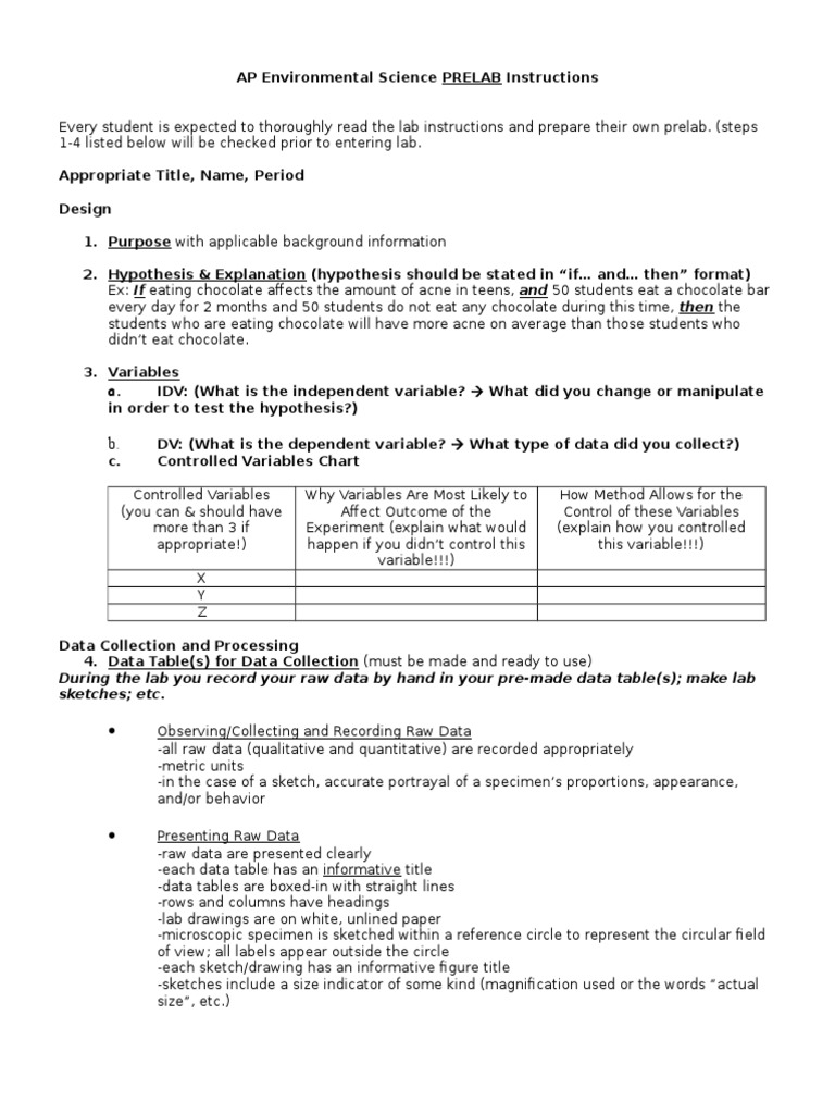 AP Environmental Science Prelab Guide | PDF