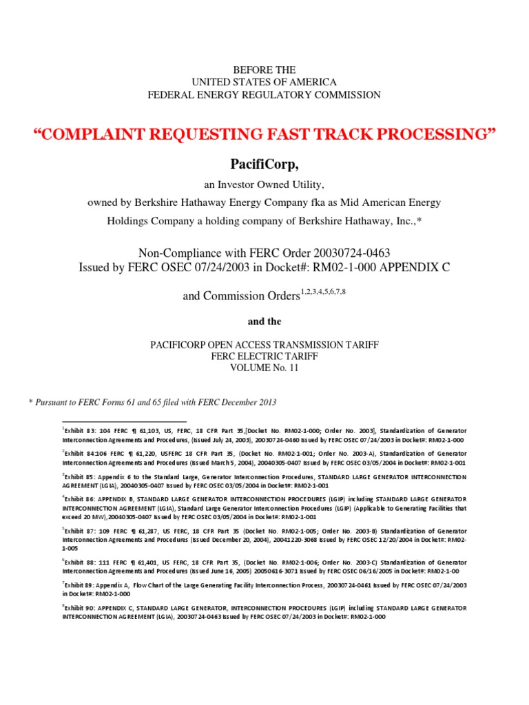 FERC Complaint Request Fast Track | PDF | Federal Energy Regulatory ...