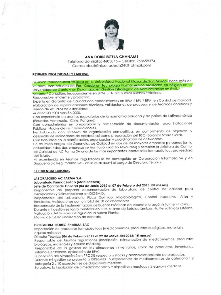 CV Ana Doris Chaname | PDF