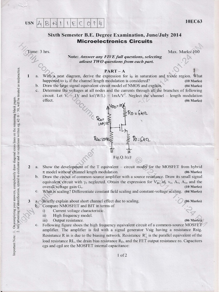 VTU 6th Sem MEC QP 2014 PDF Amplifier Field Effect Transistor