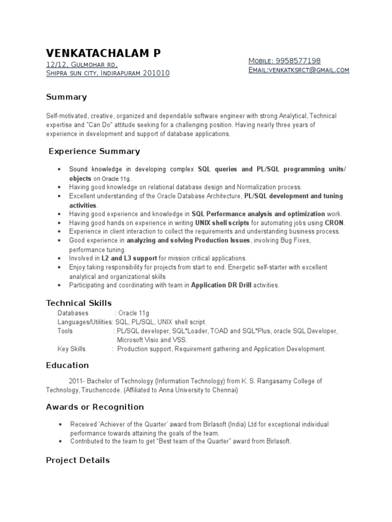 PL/SQL Developer Resume Summary | PDF | Oracle Database | Pl/Sql