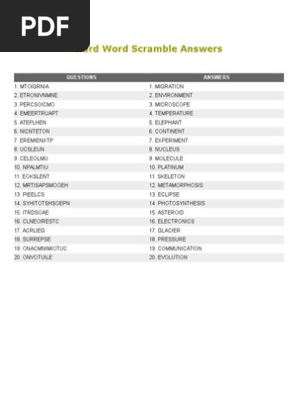 Hard Word Scramble Answers