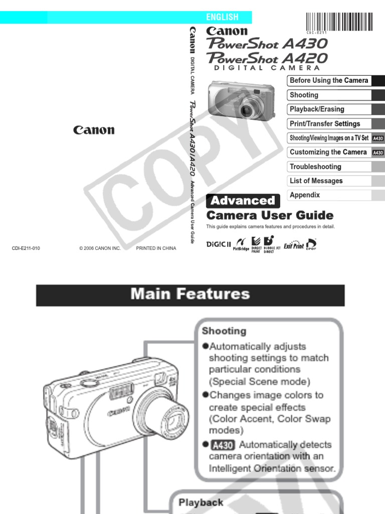Canon PowerShot A430 Digital Camera User Manual Digital Camera