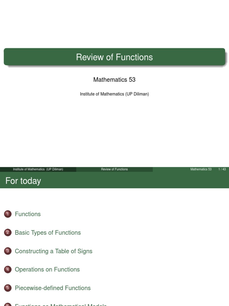 Functions Review for Math 53 | PDF | Teaching Methods & Materials ...