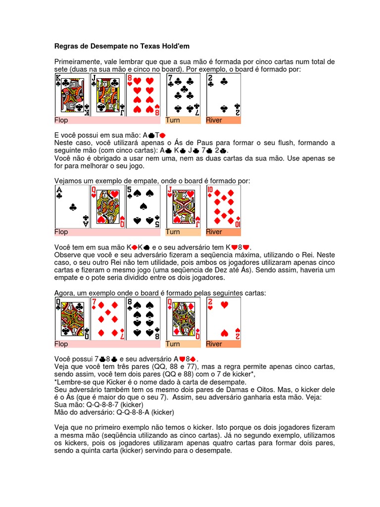 Convite Regras do jogo de cartas - mãos especiais