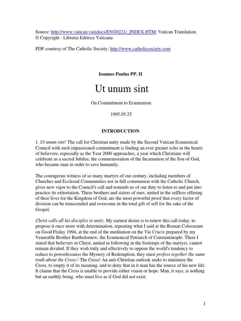 Ut Unum Sint PDF Ecumenism Catholic Church