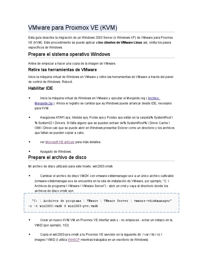 Migración de VMware a Proxmox VE | PDF | V Mware | Microsoft Windows