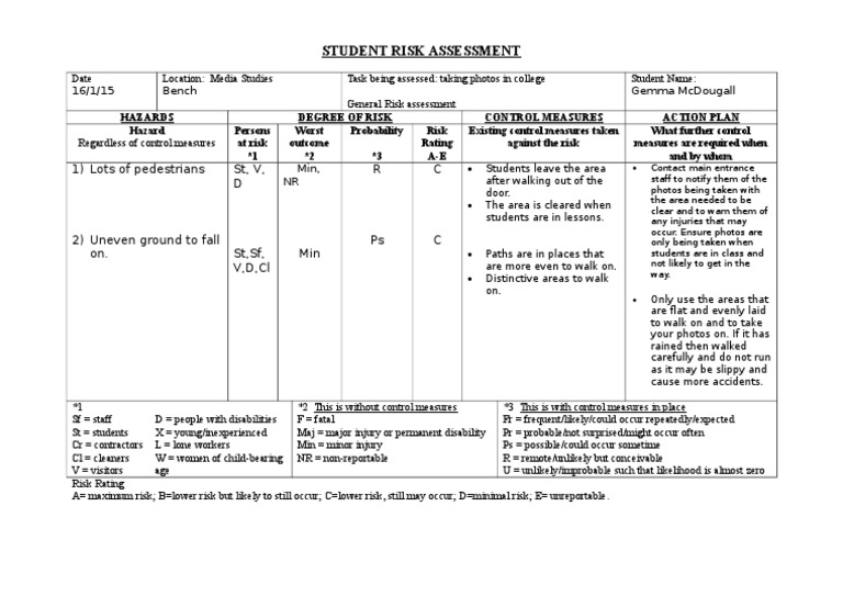 Bench Risk Assessment Form PDF