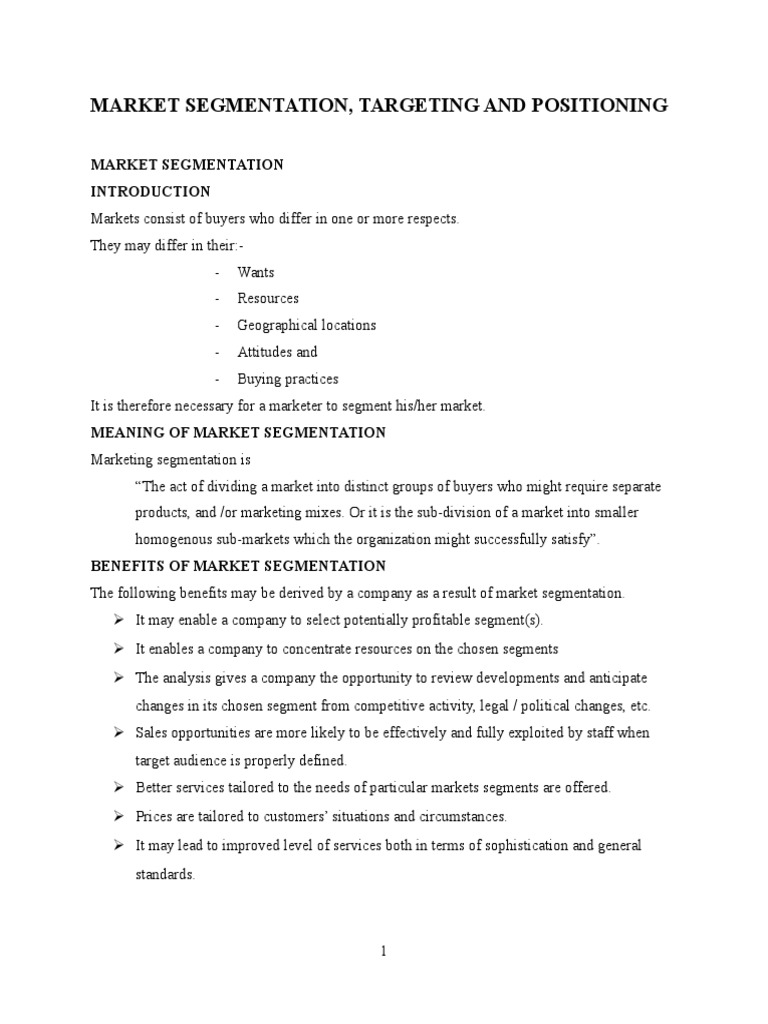 4..MARKET SEGMENTATION - Notes and Assignment 1 | PDF | Market ...