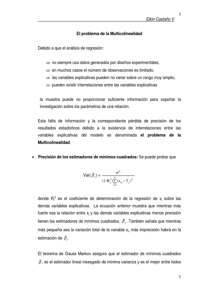 El Problema de La Multicolinealidad | PDF | Multicolinealidad | Valores ...