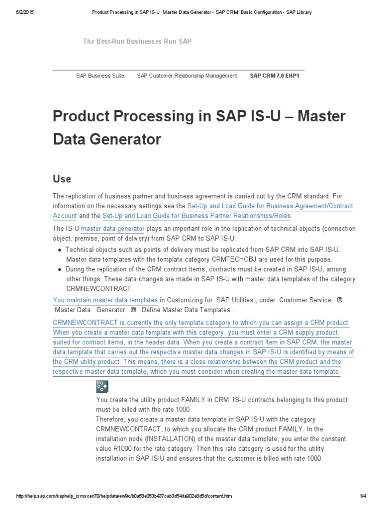 Product Processing in SAP IsU Master Data Generator SAP CRM