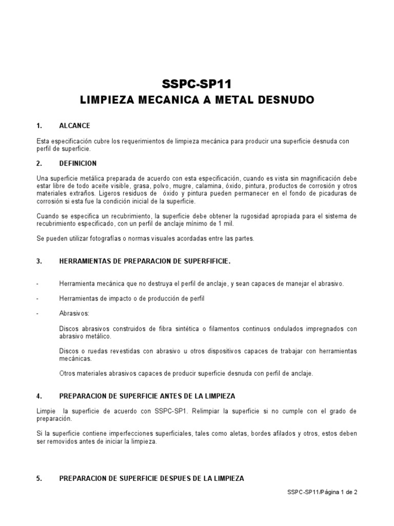 Limpieza Mecánica SSPC-SP11 | PDF | Corrosión | Pintar