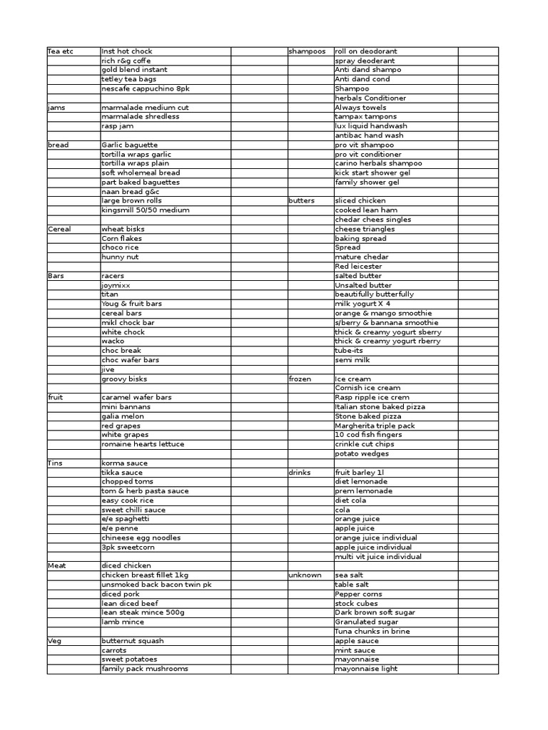 Aldi List | PDF | Western Cuisine | Regional &amp; Ethnic Food