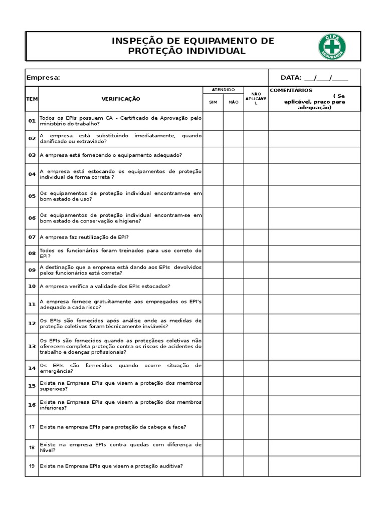 Checklist De Inspe o De EPI PDF