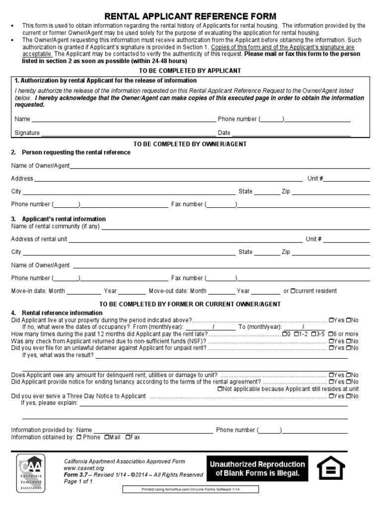 rental application reference form (3 7) rev 114 Eviction Lease