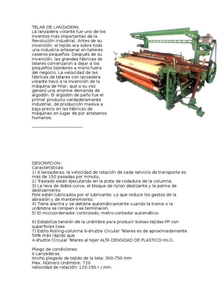 Telares | PDF | Telar | Transmisión (Mecánica)