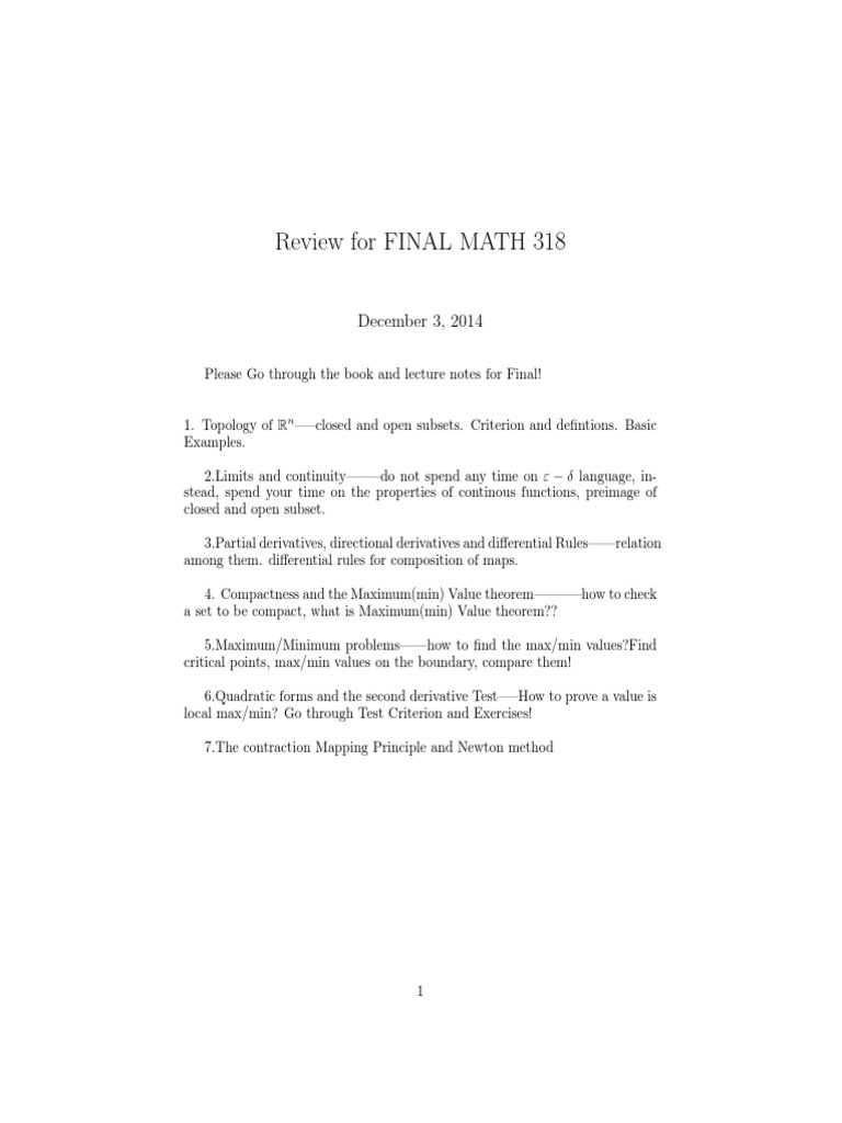 Final Review for Math 318 Concepts | PDF