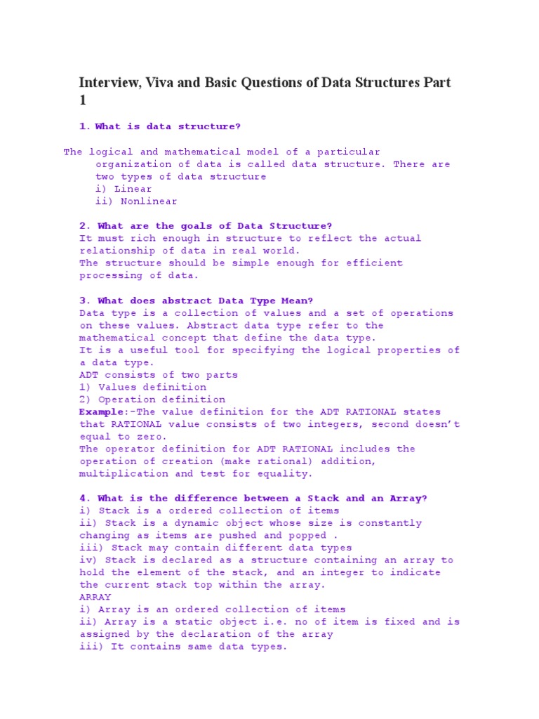 Data Structure Viva Questions Array Data Structure Pointer
