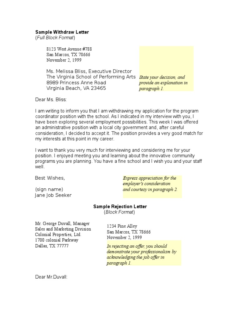 format of application letter for withdrawal