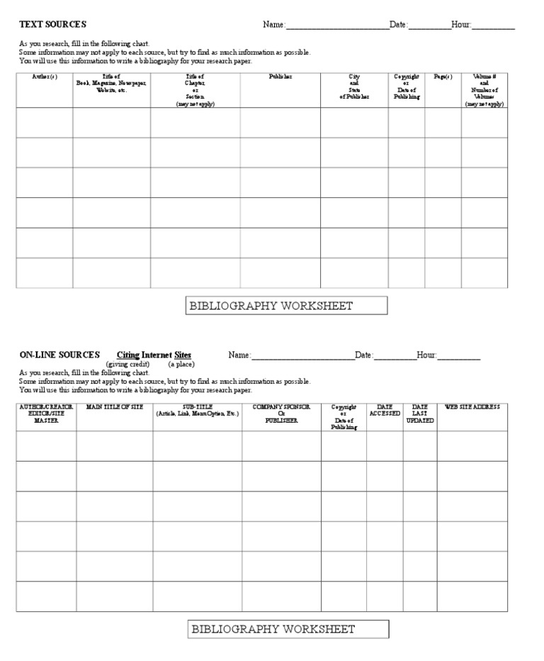 Research Bibliography Worksheet | PDF | Career & Growth | Computers