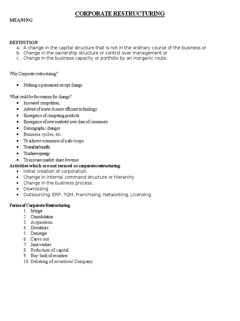 Corporate Restructuring | PDF