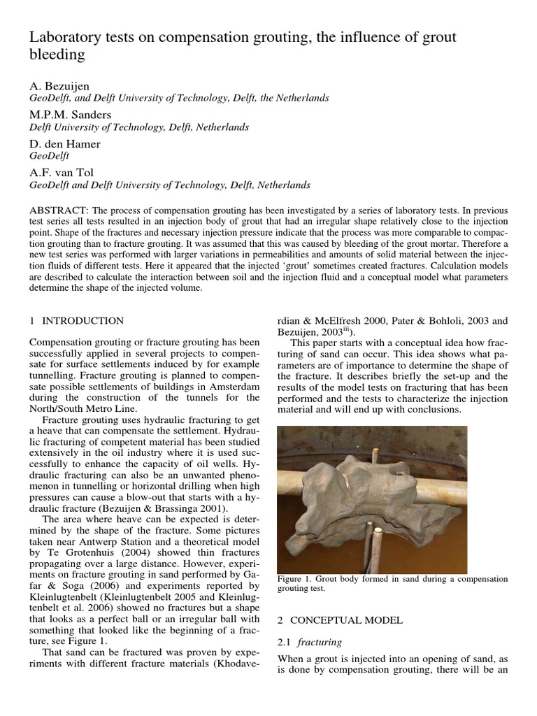 Laboratory Tests On Compensation Grouting, The Influence of Grout