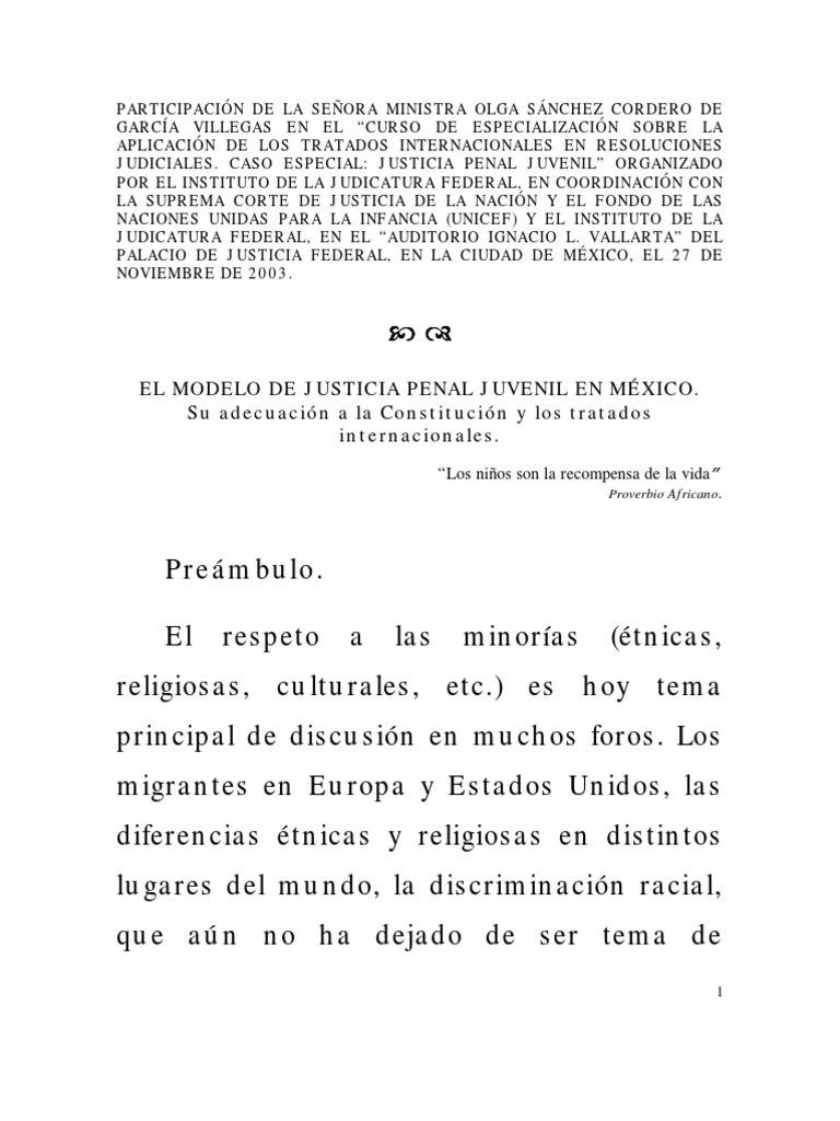 El Modelo de Justicia Penal Juvenil en Mexico | PDF | Convención de los ...