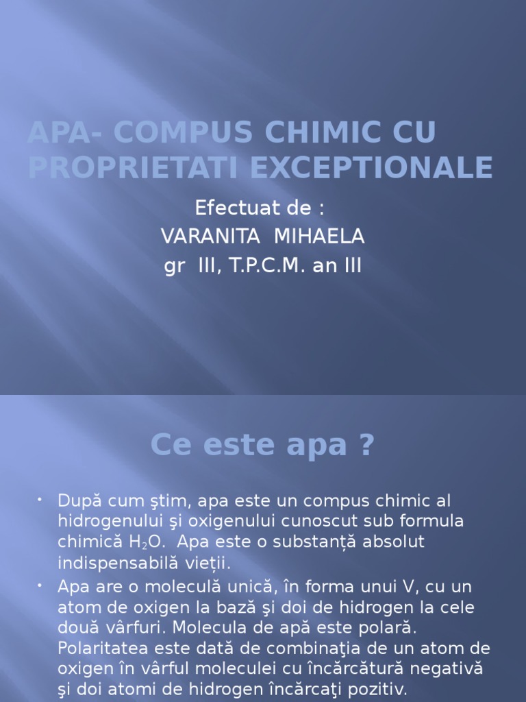 Apa - Compus Chimic Cu Proprietati Exceptionale | PDF
