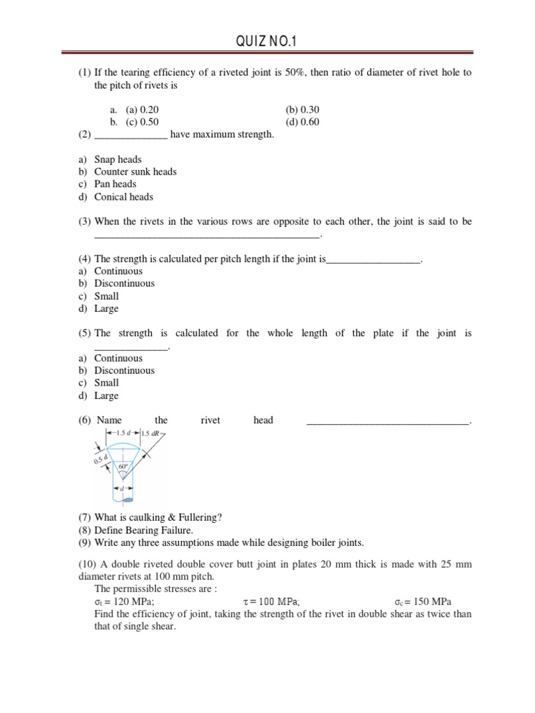Analysis of Riveted Joint Design Questions Tearing Efficiency, Rivet