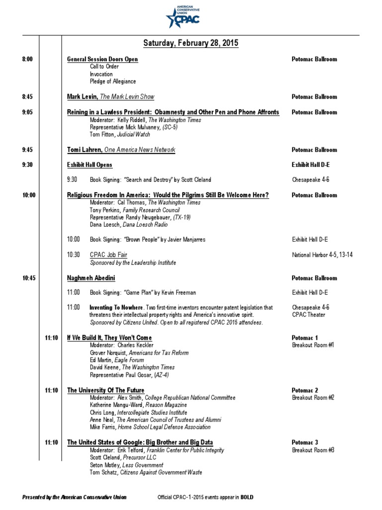 Complete CPAC Schedule Conservatism In The United States United