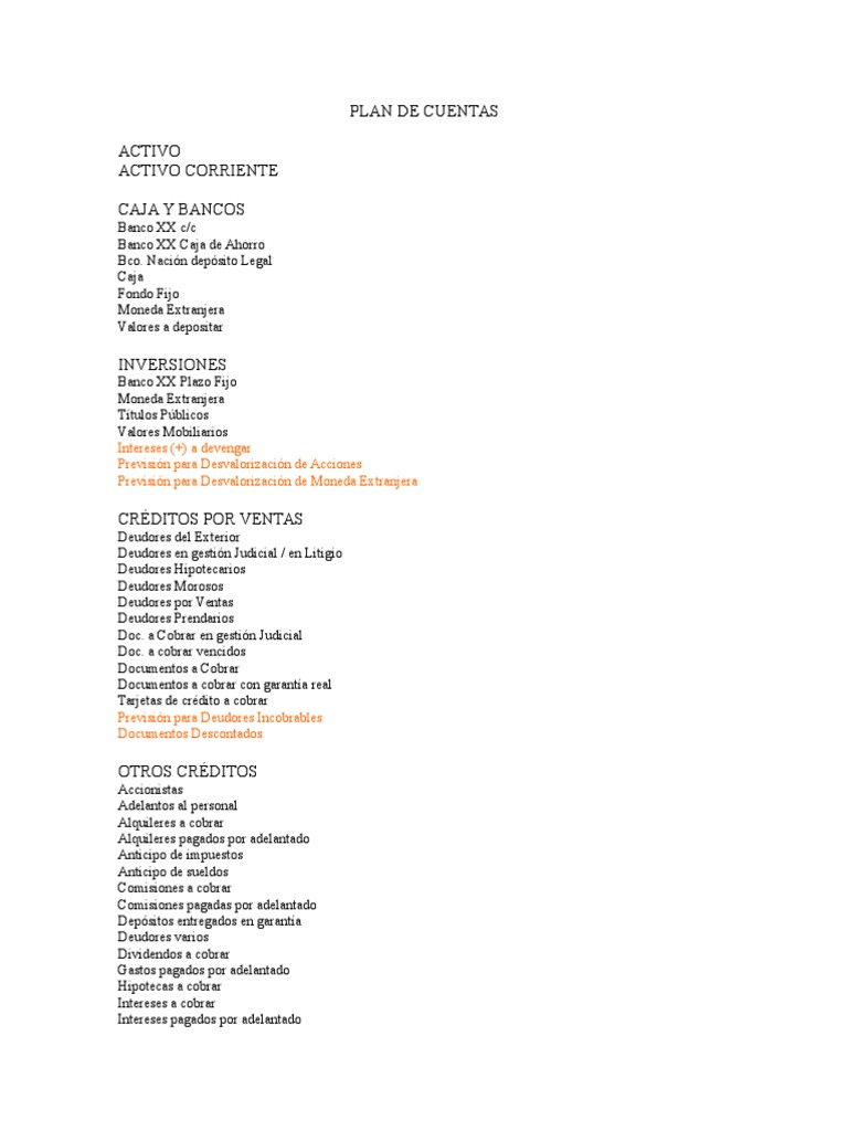 Plan de Cuentas Contables Detallado | PDF | Hipoteca Comercial ...