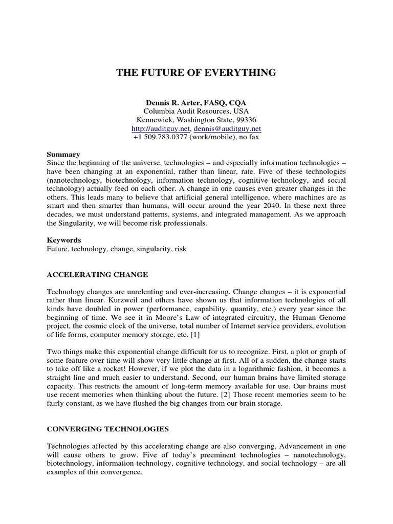 Future Technologies and the Singularity | PDF | Technological ...