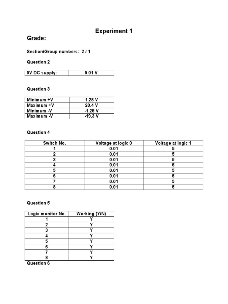Logic Circuit Experiment Results | PDF