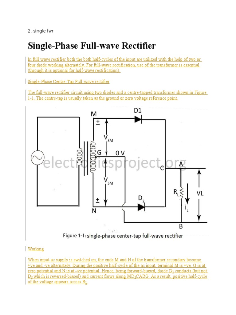 Single-Phase Full-Wave Rectifier Diagram | PDF