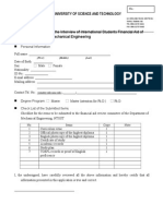 Application Form For The Interview of International Students Financial Aid of The Department of Mechanical Engineering