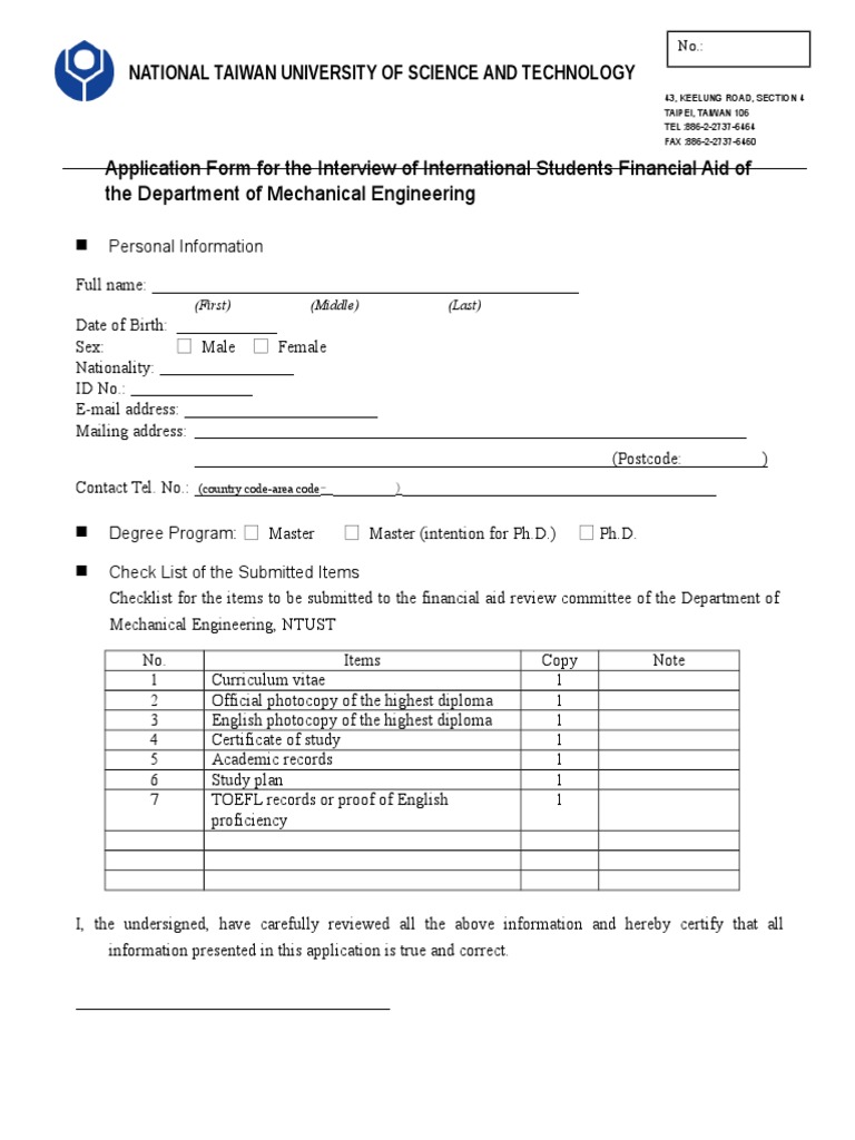 International Students Financial Aid Application | PDF | Business ...