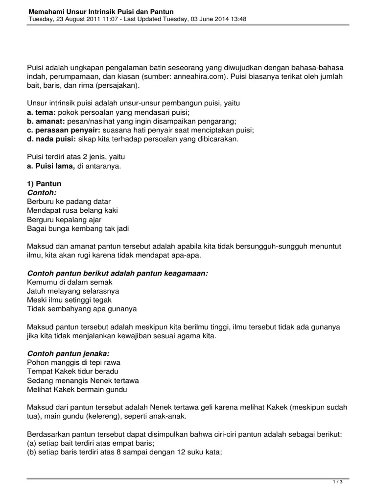 Memahami Unsur Intrinsik Puisi Dan Pantun
