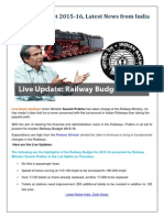 Railway Budget 2015-16, Latest News from India