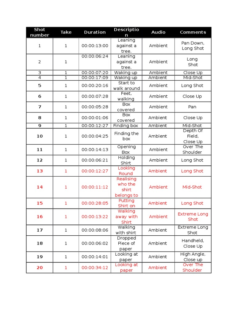 Rushes Log | PDF