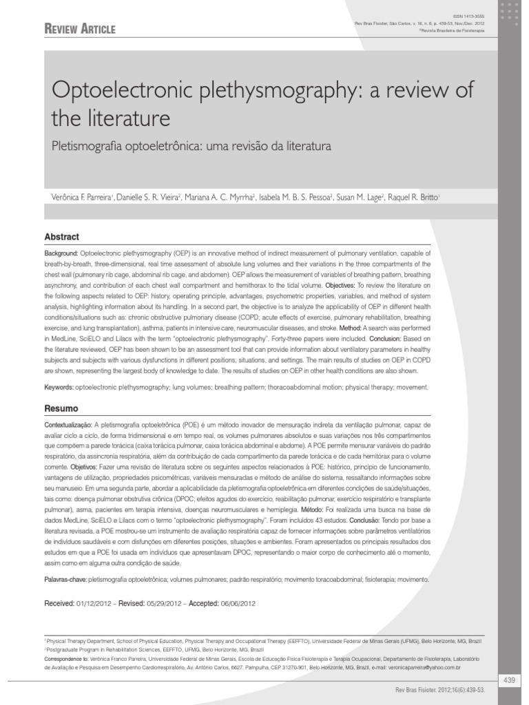 Optoelectronic Plethysmography PDF Pulmonology Respiratory System