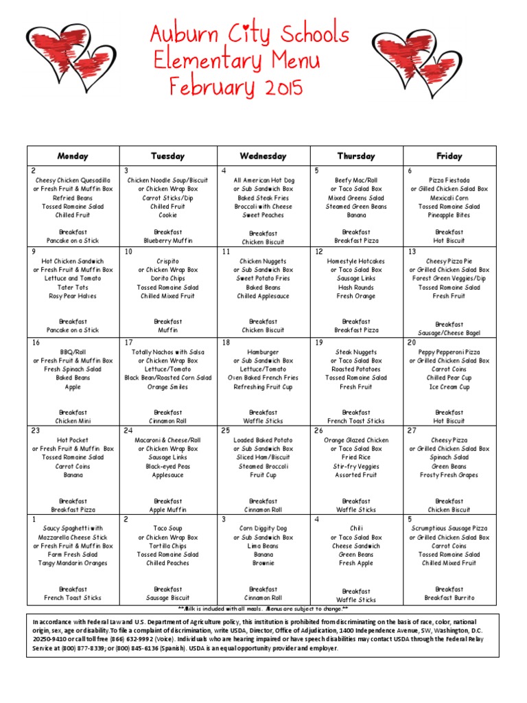 Elementary Lunch Menu PDF Pancake Salad